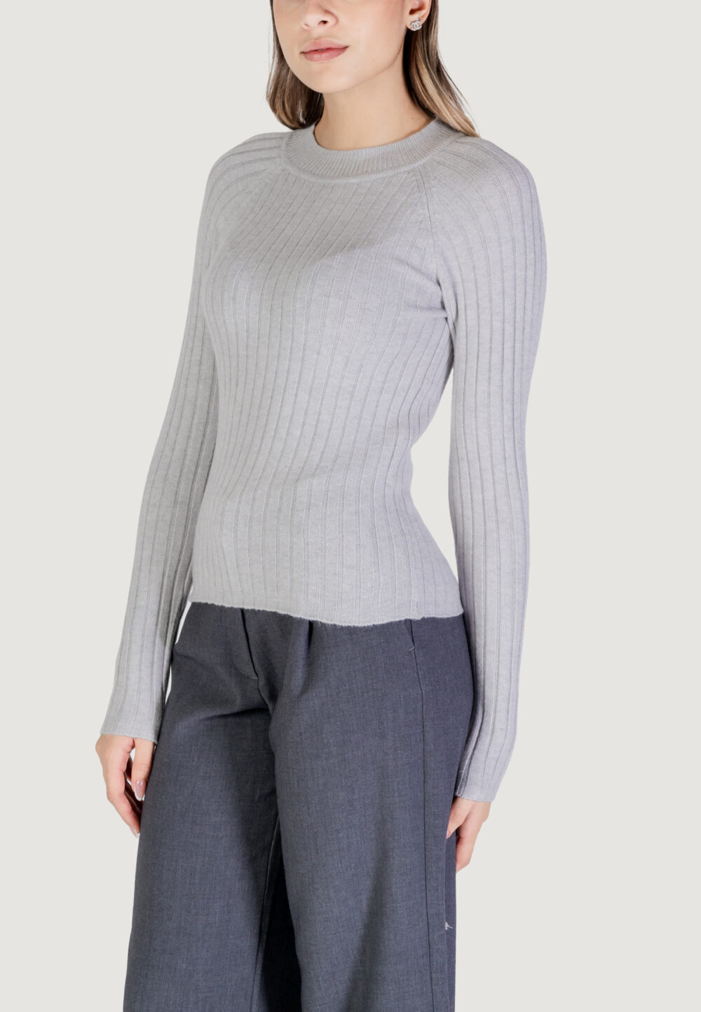 Maglia Jacqueline de Yong JDYMAGDA L/S RIB PULLOVER KNT Grigio Chiaro - Foto 2