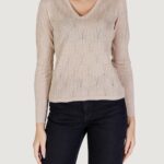 Maglia Only Onlmella Ls Glitter V-Neck Cc Knt Beige - Foto 1