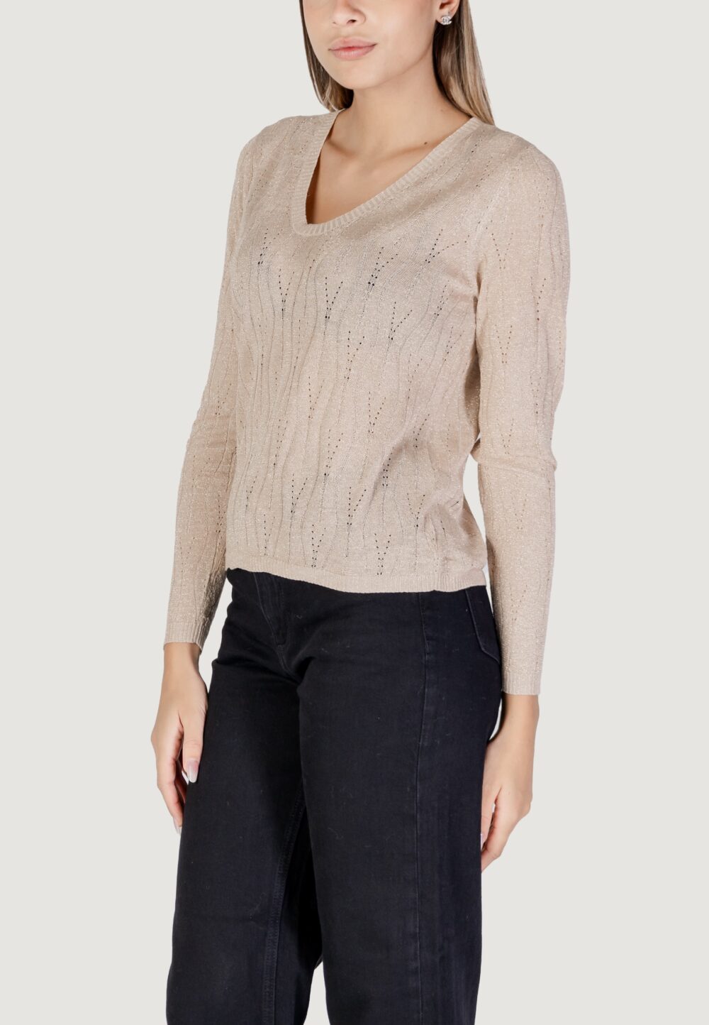 Maglia Only Onlmella Ls Glitter V-Neck Cc Knt Beige - Foto 2