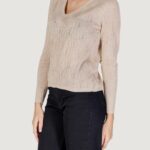 Maglia Only Onlmella Ls Glitter V-Neck Cc Knt Beige - Foto 2