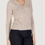 Maglia Only Onlmella Ls Glitter V-Neck Cc Knt Beige - Foto 3