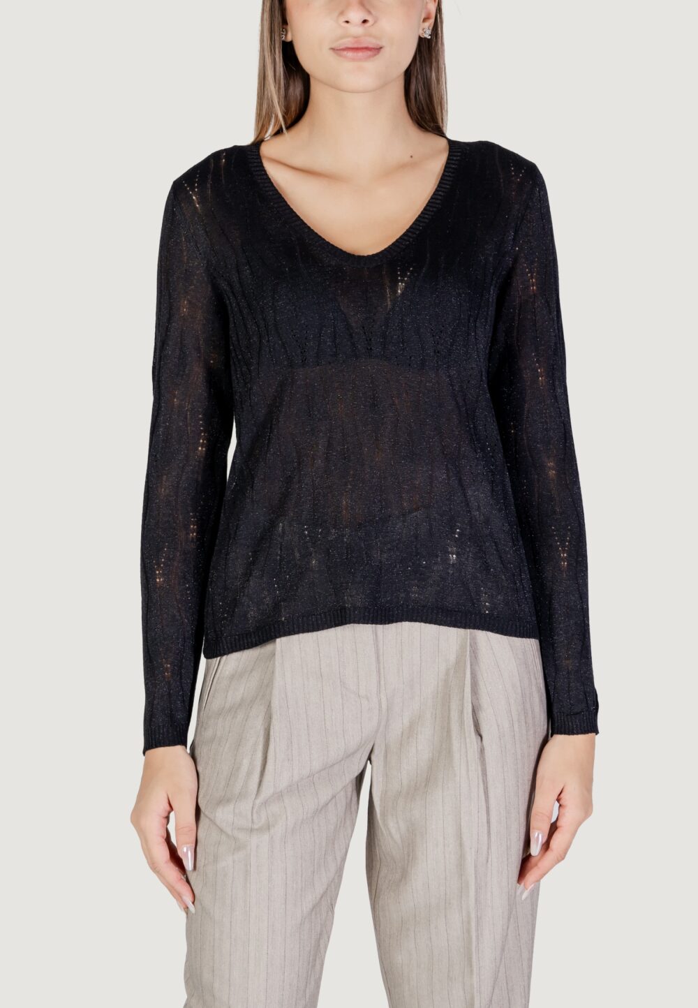 Maglia Only Onlmella Ls Glitter V-Neck Cc Knt Nero - Foto 1