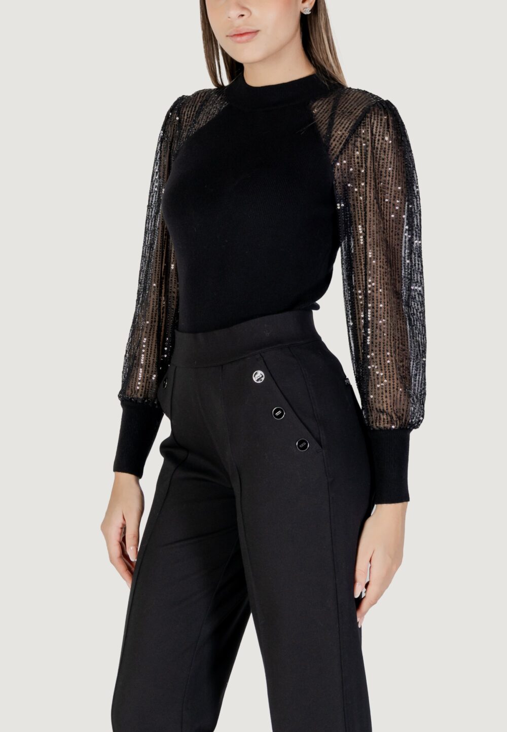 Maglia Only ONLNAJA LS SEQUINS HIGH NECK KNT Nero - Foto 1