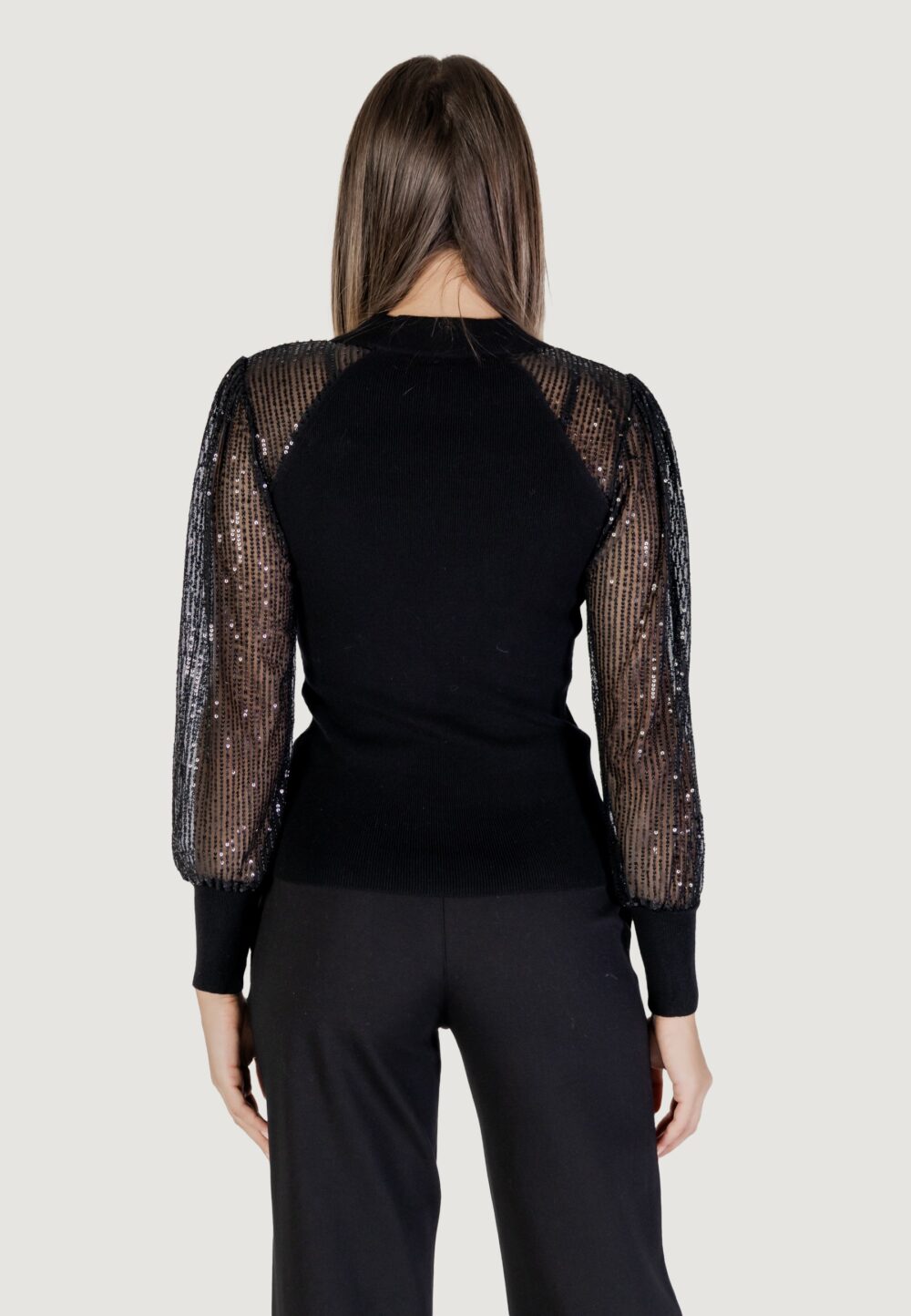 Maglia Only ONLNAJA LS SEQUINS HIGH NECK KNT Nero - Foto 4