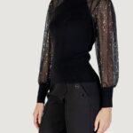 Maglia Only ONLNAJA LS SEQUINS HIGH NECK KNT Nero - Foto 5