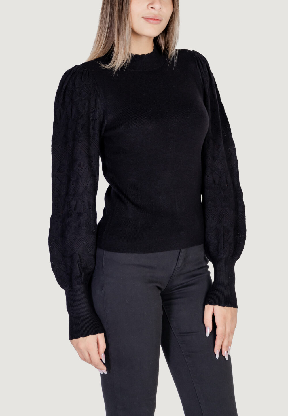 Maglia Vero Moda VMLIMONE LS HIGHNECK PULLOVER GA BOO Nero - Foto 3