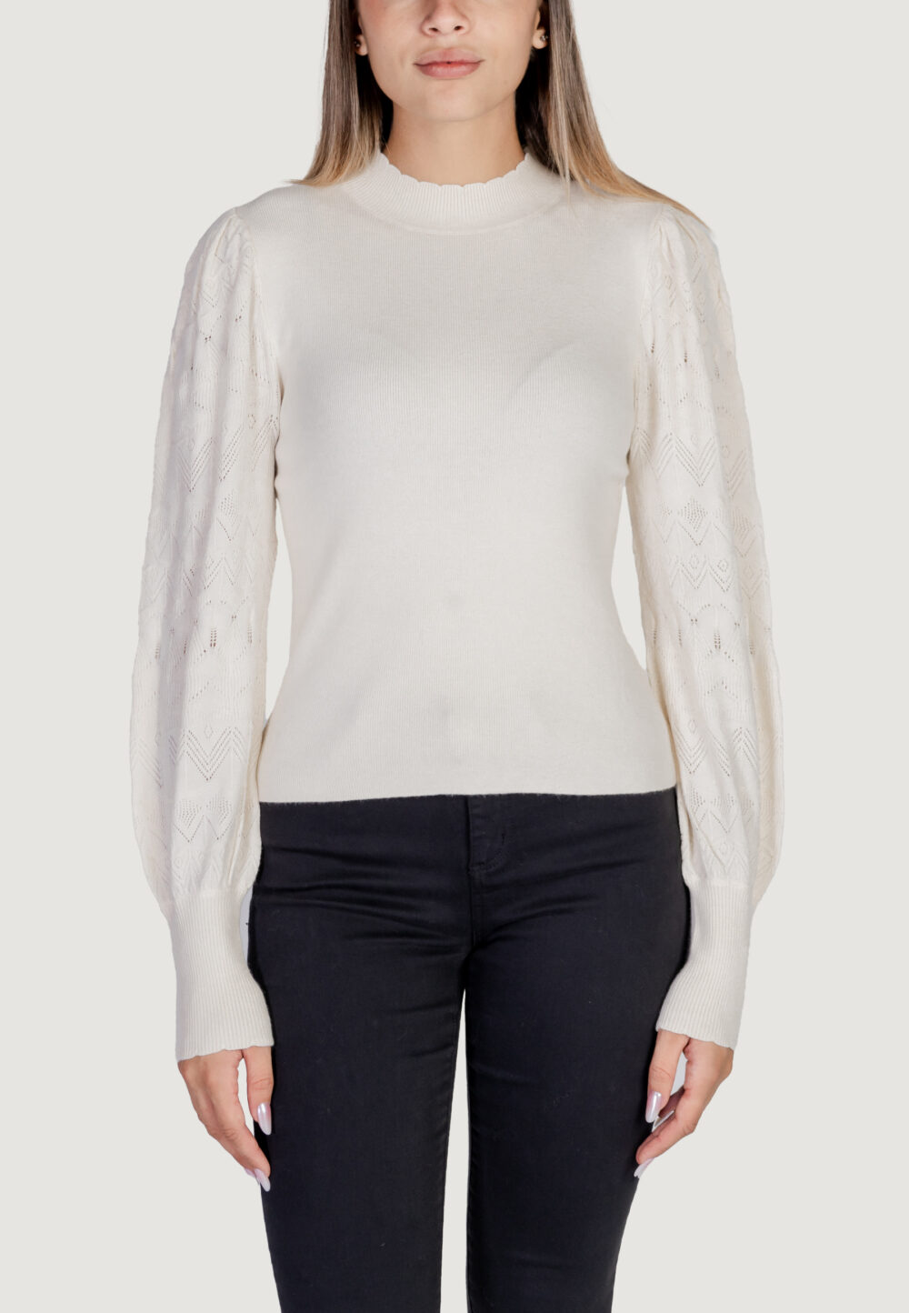 Maglia Vero Moda VMLIMONE LS HIGHNECK PULLOVER GA BOO Panna - Foto 1