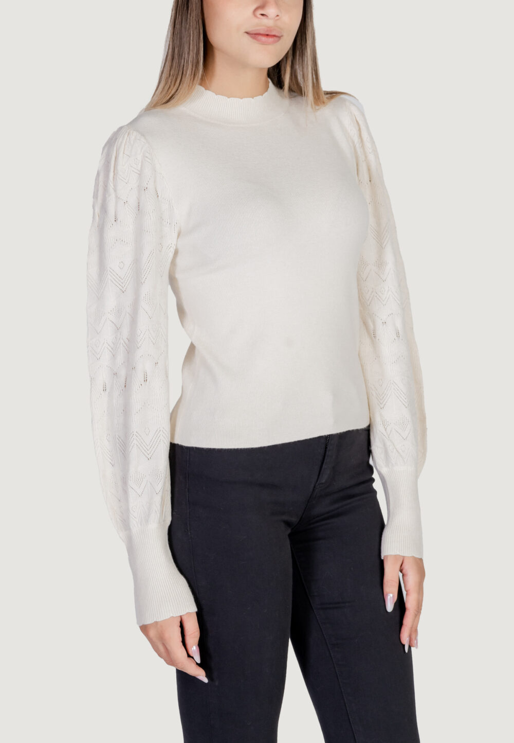 Maglia Vero Moda VMLIMONE LS HIGHNECK PULLOVER GA BOO Panna - Foto 3