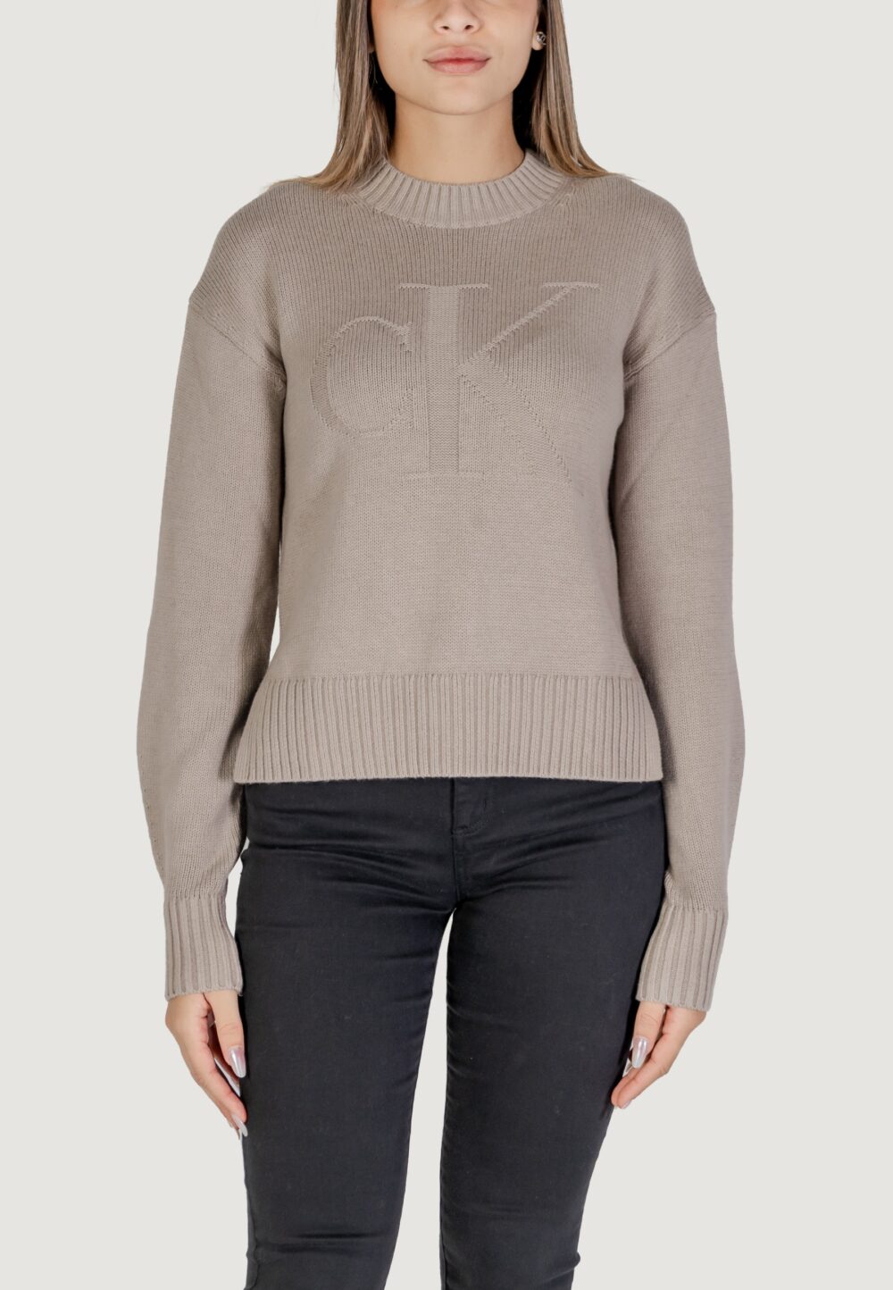 Maglione Calvin Klein Jeans CK INTARSIA LOOSE Beige - Foto 3