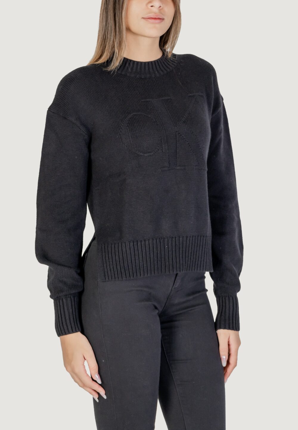 Maglione Calvin Klein Jeans CK INTARSIA LOOSE Nero - Foto 3