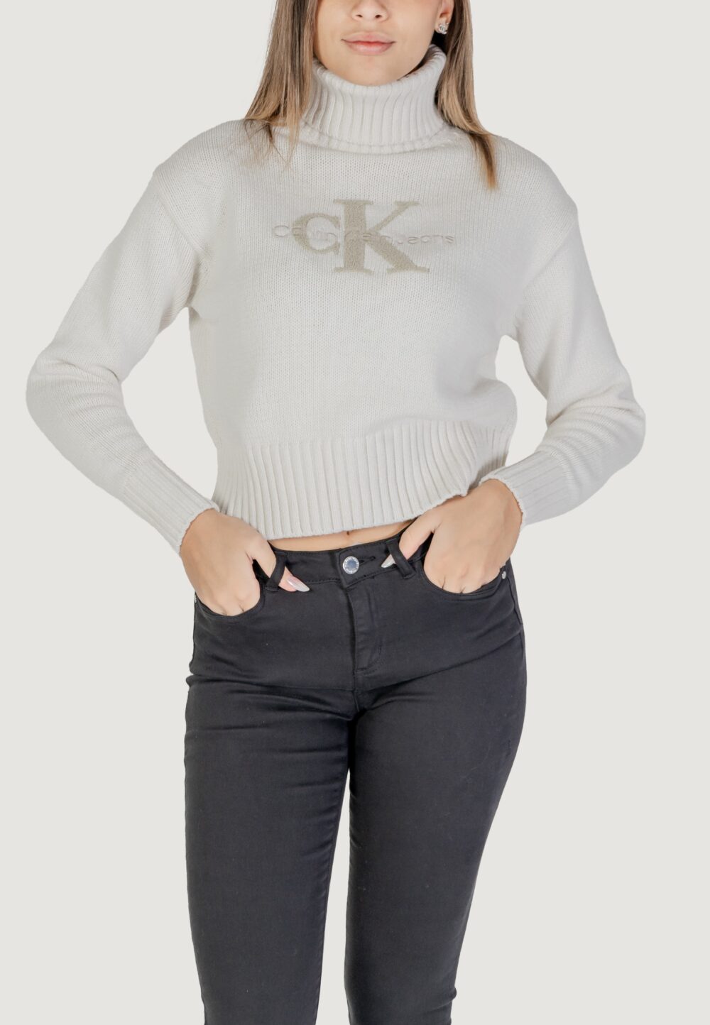 Maglione Calvin Klein Jeans CHENILLE MONOLOGO Panna - Foto 1