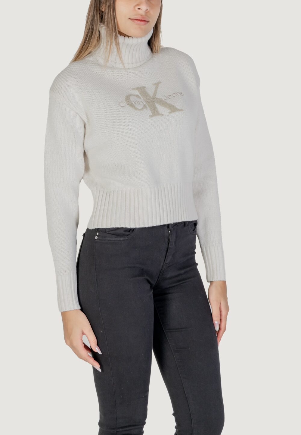 Maglione Calvin Klein Jeans CHENILLE MONOLOGO Panna - Foto 3