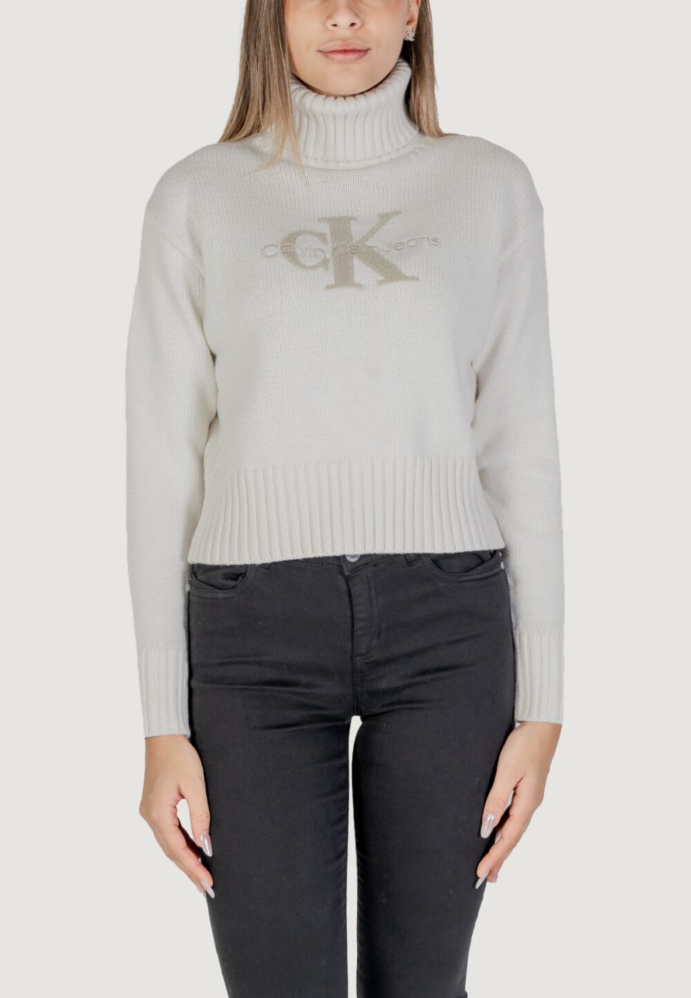 Maglione Calvin Klein Jeans CHENILLE MONOLOGO Panna - Foto 5