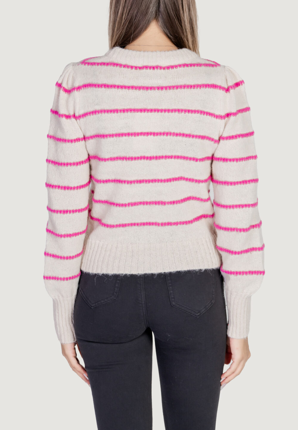 Maglione Jacqueline de Yong JDYSIGRID LIFE L/S ONECK PUFFDOT PUL KNT Rosa - Bianco - Foto 4