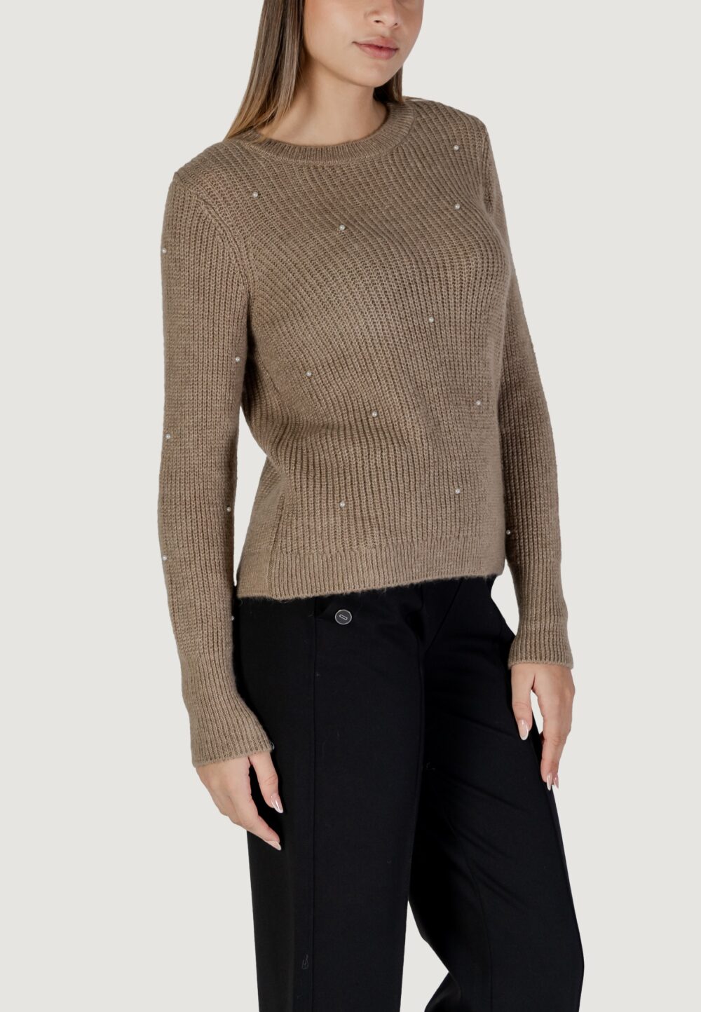 Maglione Only ONLCAROLIA LS O-NECK BF KNT Beige chiaro - Foto 3