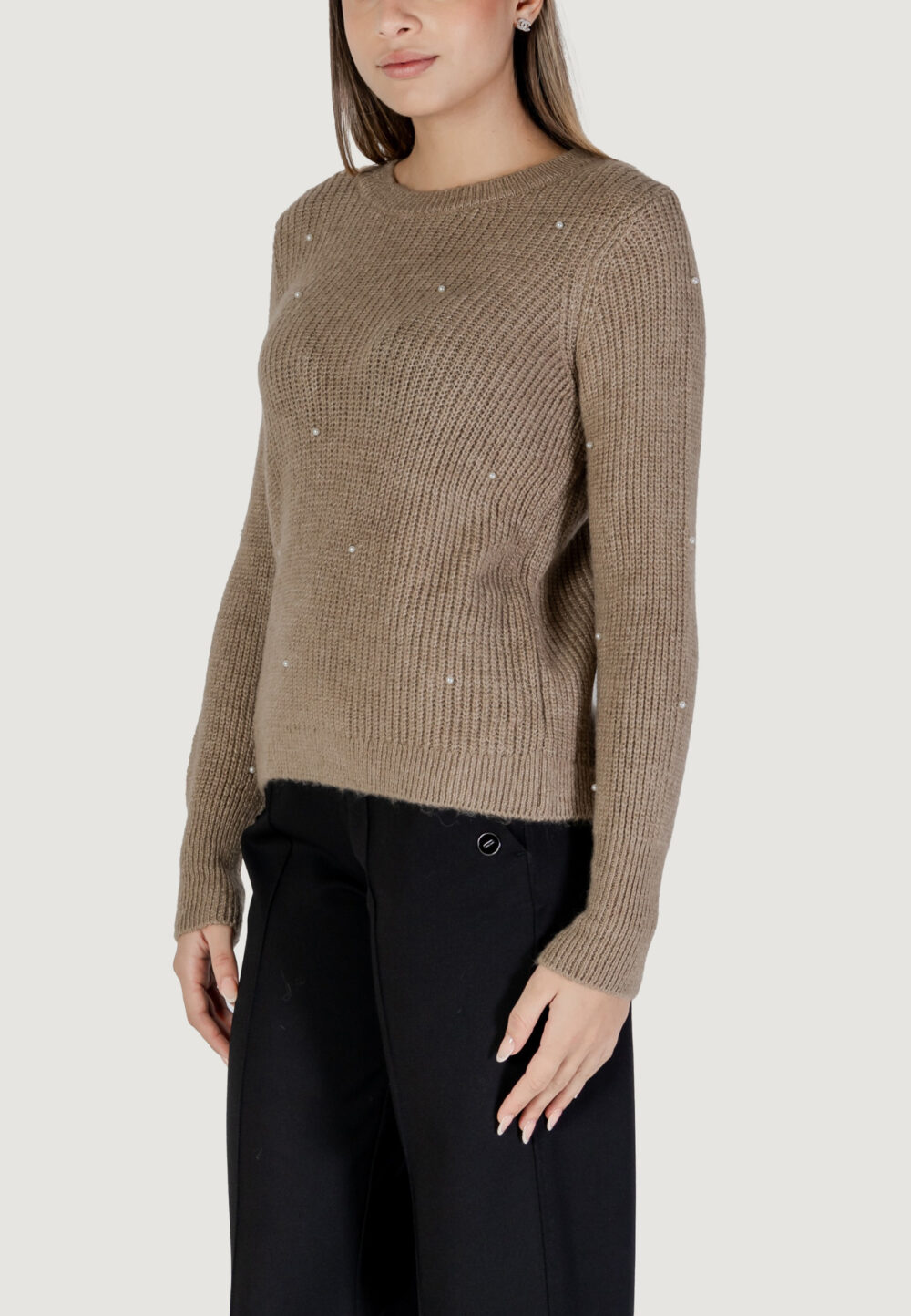 Maglione Only ONLCAROLIA LS O-NECK BF KNT Beige chiaro - Foto 4