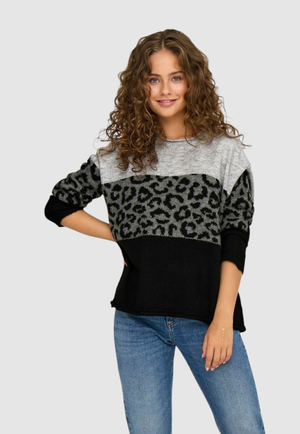 Maglione Only Onljade Animal Ls O-Neck Noos Knt Grigio Chiaro - Foto 5