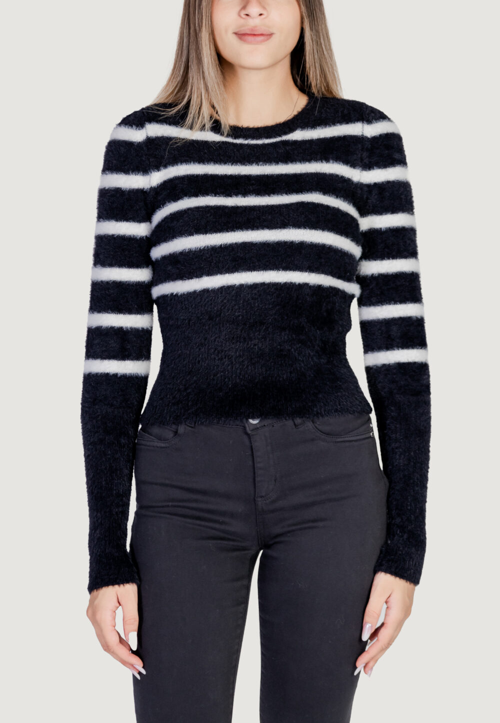 Maglione Only Onlpiumo Ls Puff Stripe O-Neck Cc Knt Nero - Foto 1