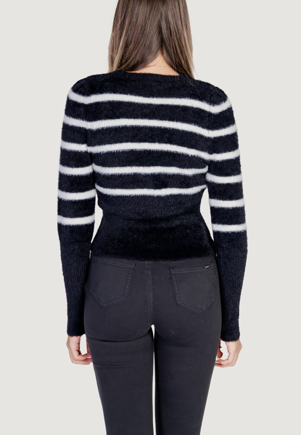 Maglione Only Onlpiumo Ls Puff Stripe O-Neck Cc Knt Nero - Foto 4