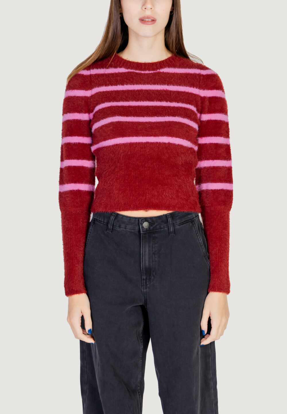 Maglione Only Onlpiumo Ls Puff Stripe O-Neck Cc Knt Rosso - Foto 1