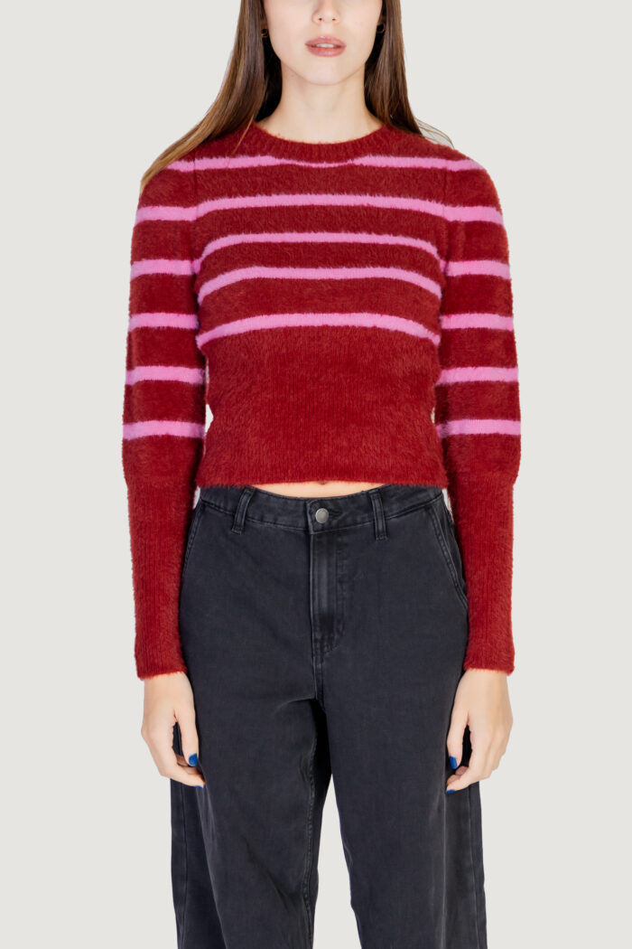 Maglione Only Onlpiumo Ls Puff Stripe O-Neck Cc Knt Rosso