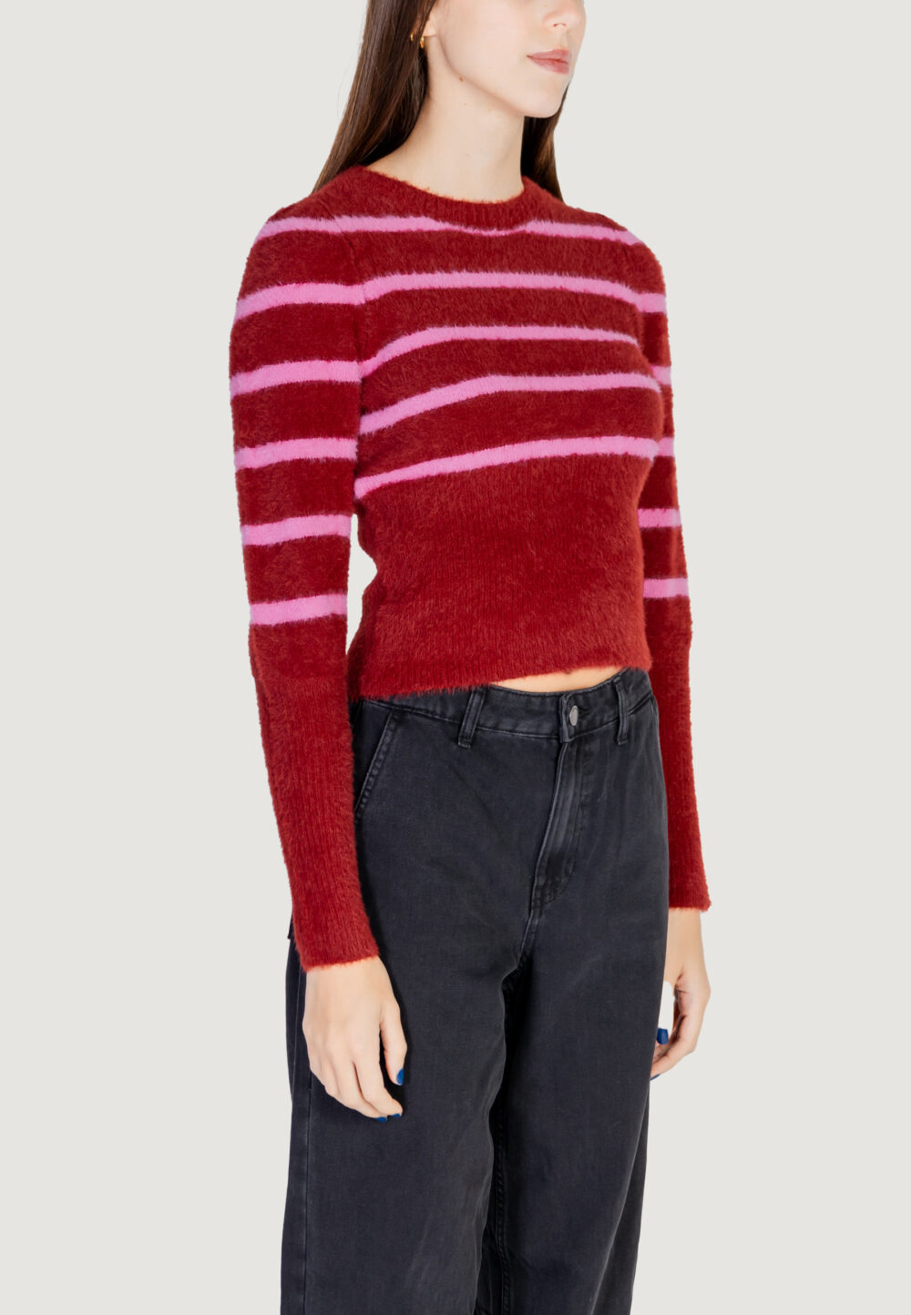 Maglione Only Onlpiumo Ls Puff Stripe O-Neck Cc Knt Rosso - Foto 2