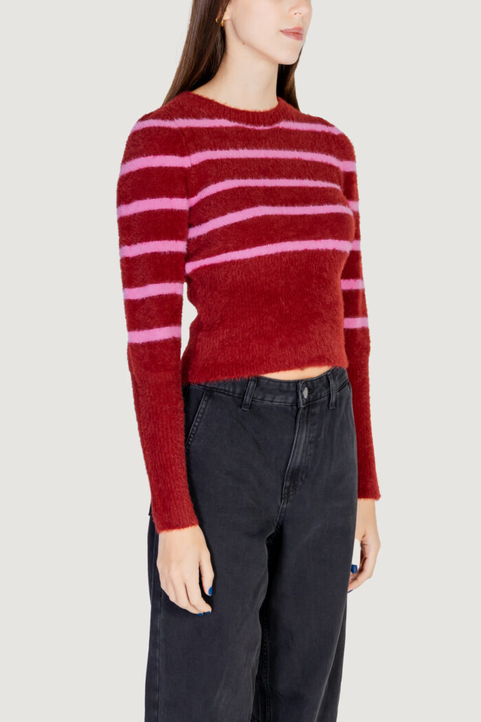 Maglione Only Onlpiumo Ls Puff Stripe O-Neck Cc Knt Rosso