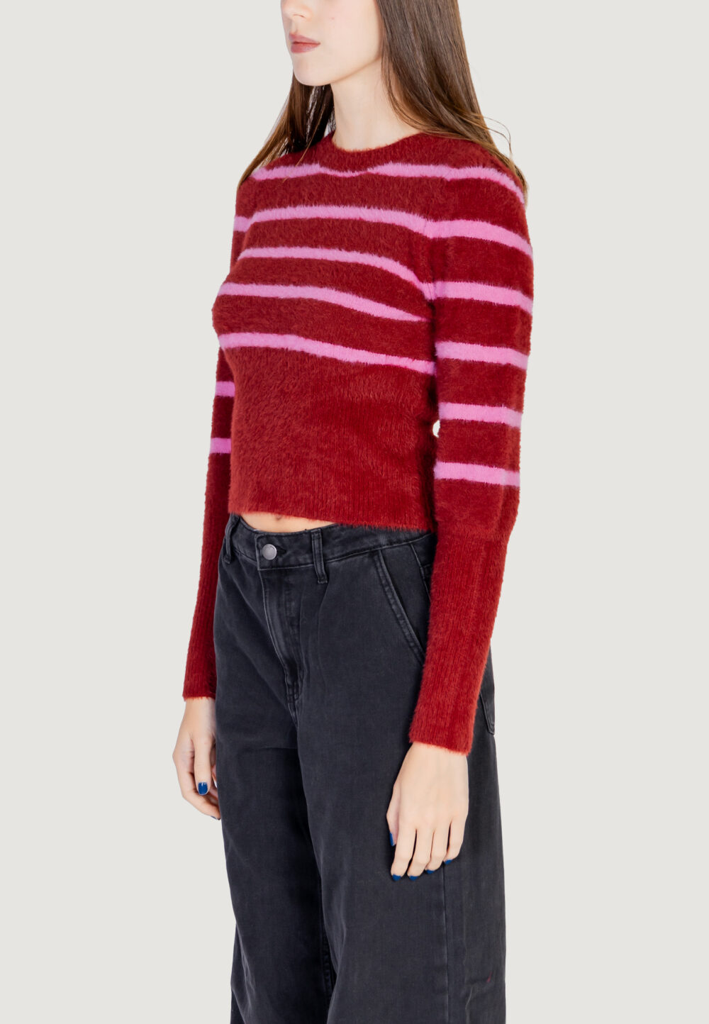 Maglione Only Onlpiumo Ls Puff Stripe O-Neck Cc Knt Rosso - Foto 3