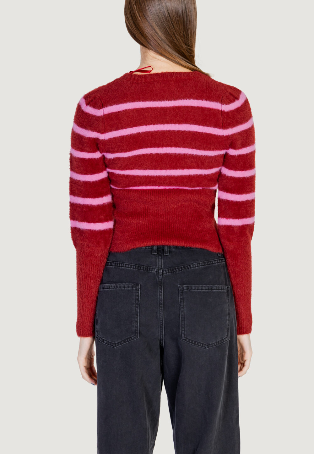 Maglione Only Onlpiumo Ls Puff Stripe O-Neck Cc Knt Rosso - Foto 4