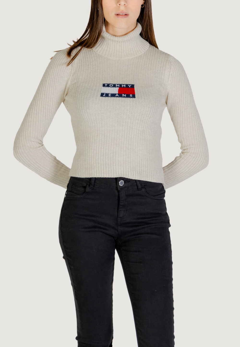 Maglione Tommy Hilfiger Jeans TJW MELANGE TRTLNCK Beige chiaro - Foto 1