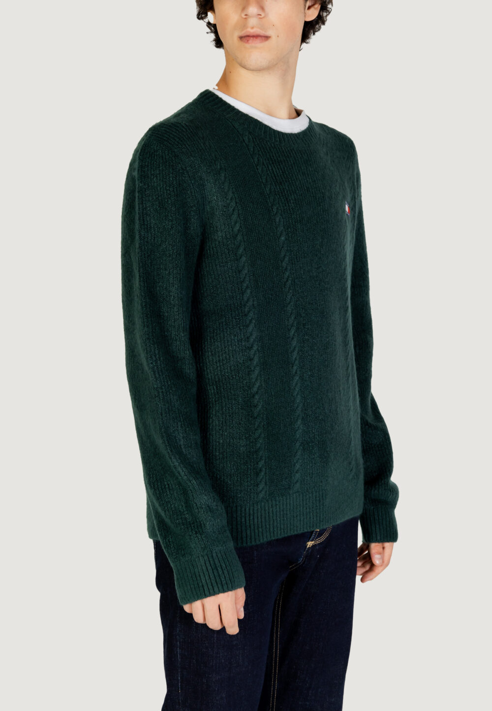 Maglione Tommy Hilfiger Jeans TJM CABLE KNIT Verde Scuro - Foto 4