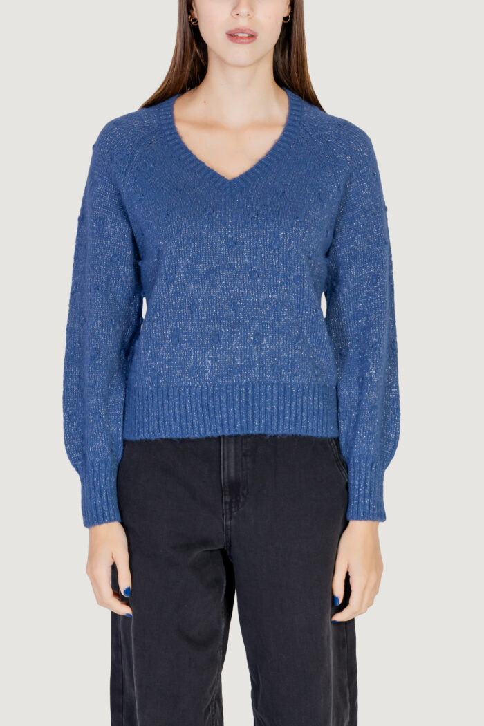 Maglione Vila Clothes VITULI L/S V-NECK GLITER KNIT TOP/PB Blue Denim