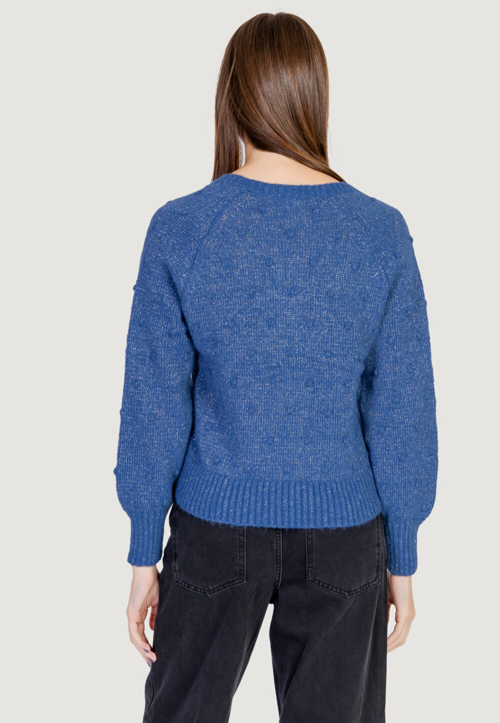 Maglione Vila Clothes VITULI L/S V-NECK GLITER KNIT TOP/PB Blue Denim - Foto 2