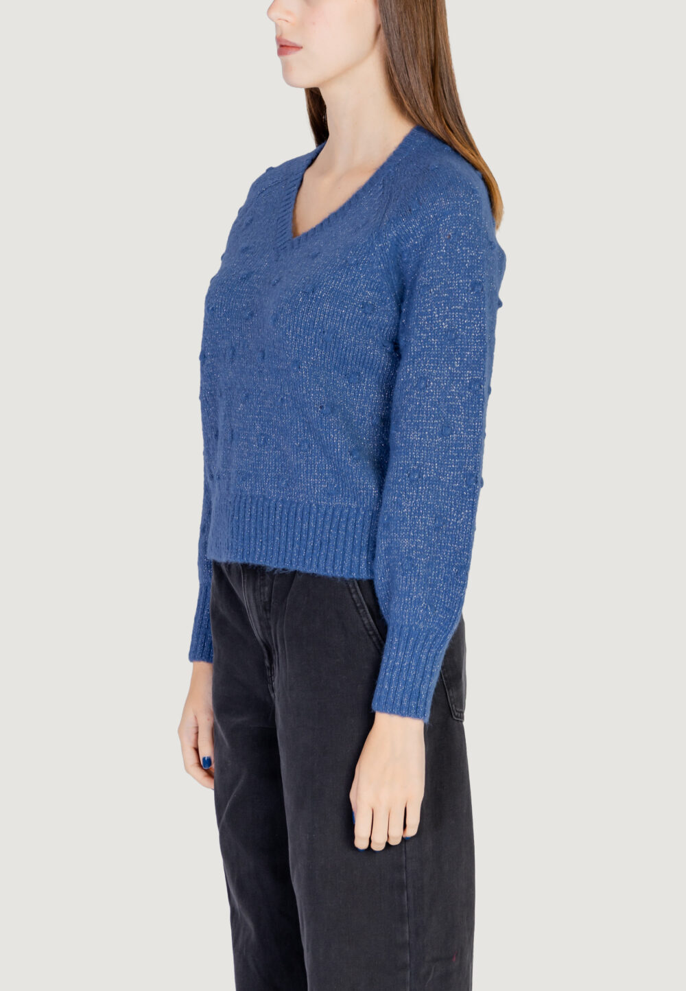 Maglione Vila Clothes VITULI L/S V-NECK GLITER KNIT TOP/PB Blue Denim - Foto 4