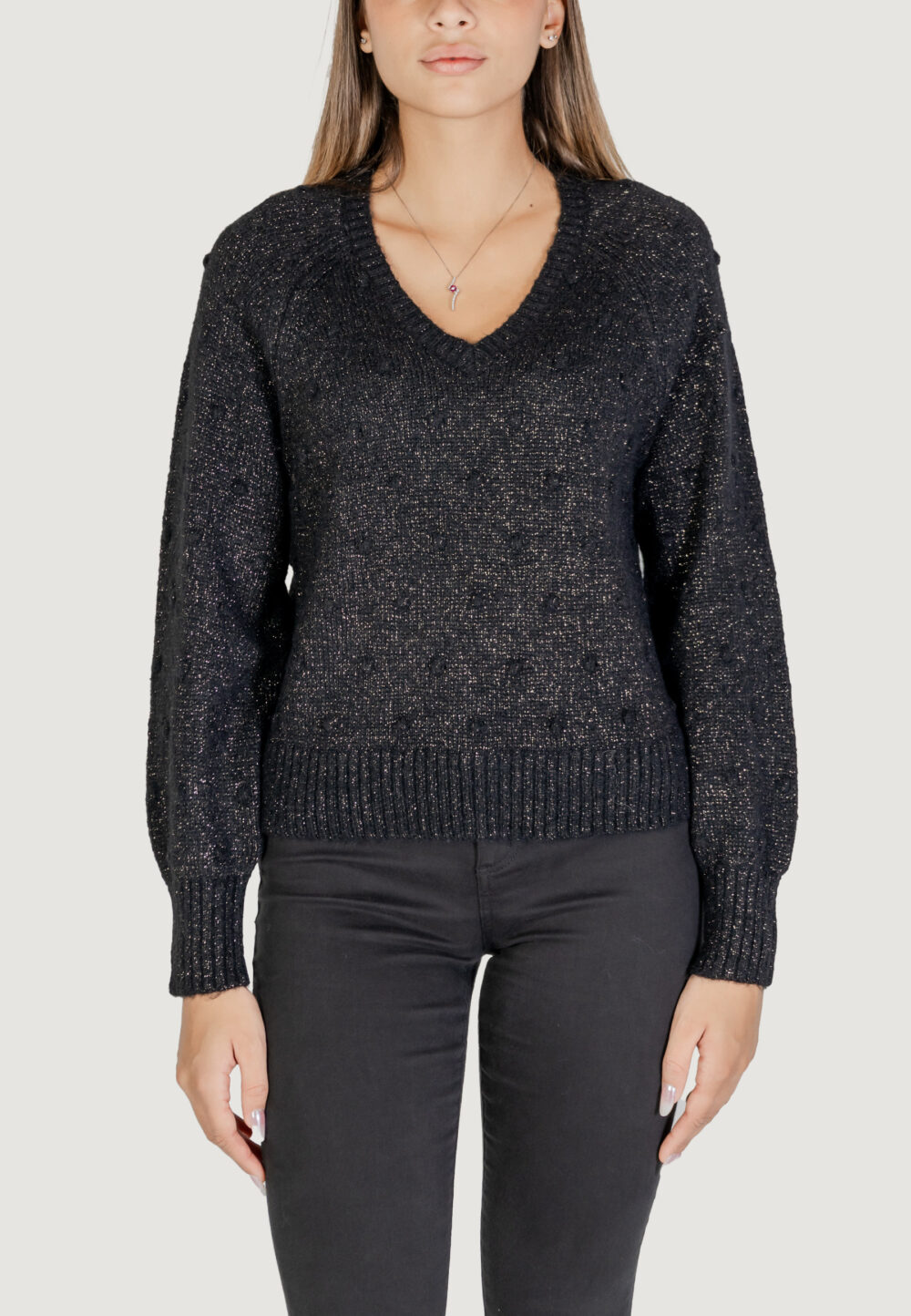 Maglione Vila Clothes VITULI L/S V-NECK GLITER KNIT TOP/PB Nero - Foto 1