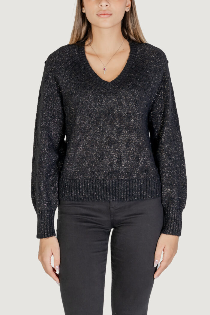 Maglione Vila Clothes VITULI L/S V-NECK GLITER KNIT TOP/PB Nero