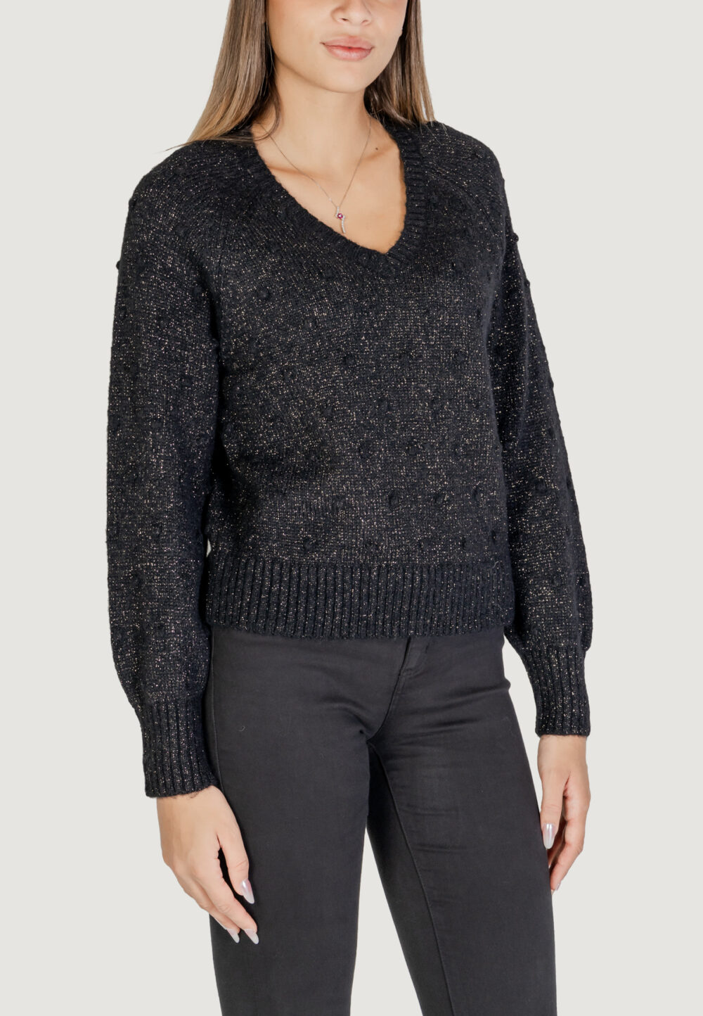 Maglione Vila Clothes VITULI L/S V-NECK GLITER KNIT TOP/PB Nero - Foto 3