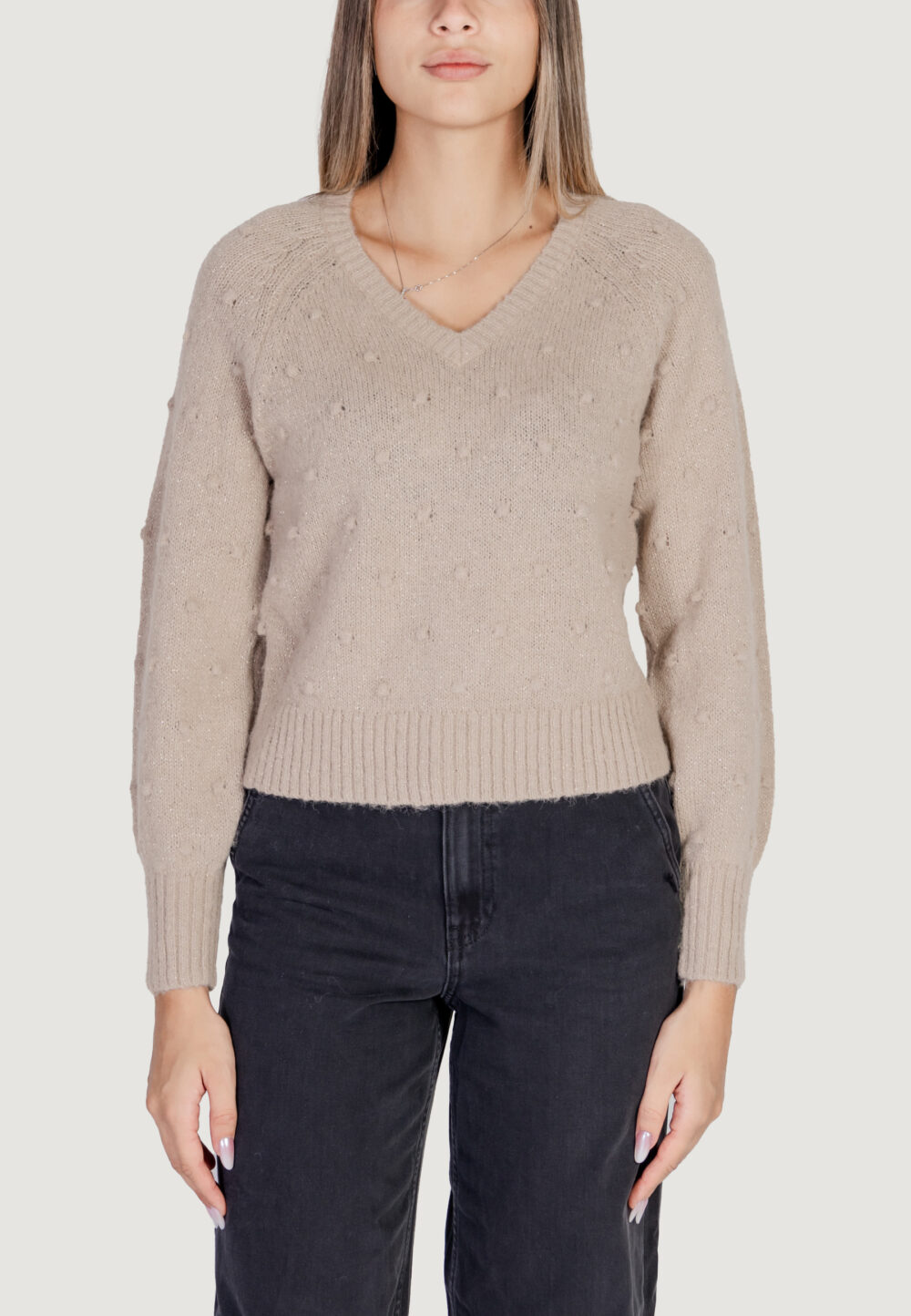 Maglione Vila Clothes VITULI L/S V-NECK GLITER KNIT TOP/PB Oro - Foto 1