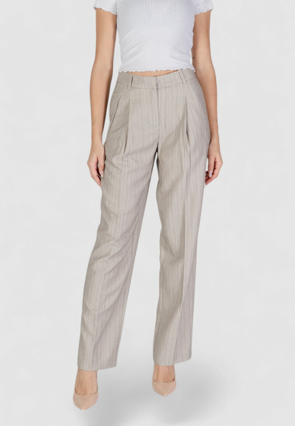 Pantaloni a palazzo Vero Moda VMELI HW HERRINGBONE STRAIGHT PANTS Grigio Chiaro - Foto 1