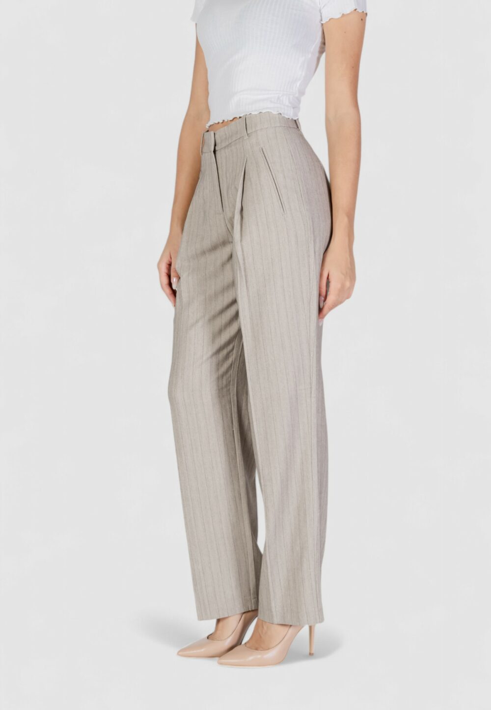 Pantaloni a palazzo Vero Moda VMELI HW HERRINGBONE STRAIGHT PANTS Grigio Chiaro - Foto 2