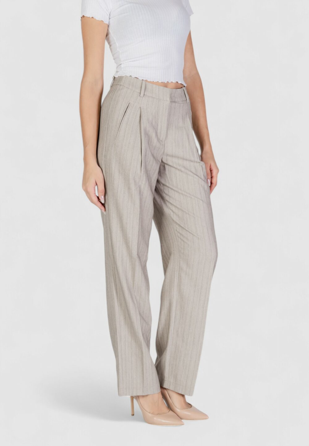 Pantaloni a palazzo Vero Moda VMELI HW HERRINGBONE STRAIGHT PANTS Grigio Chiaro - Foto 3