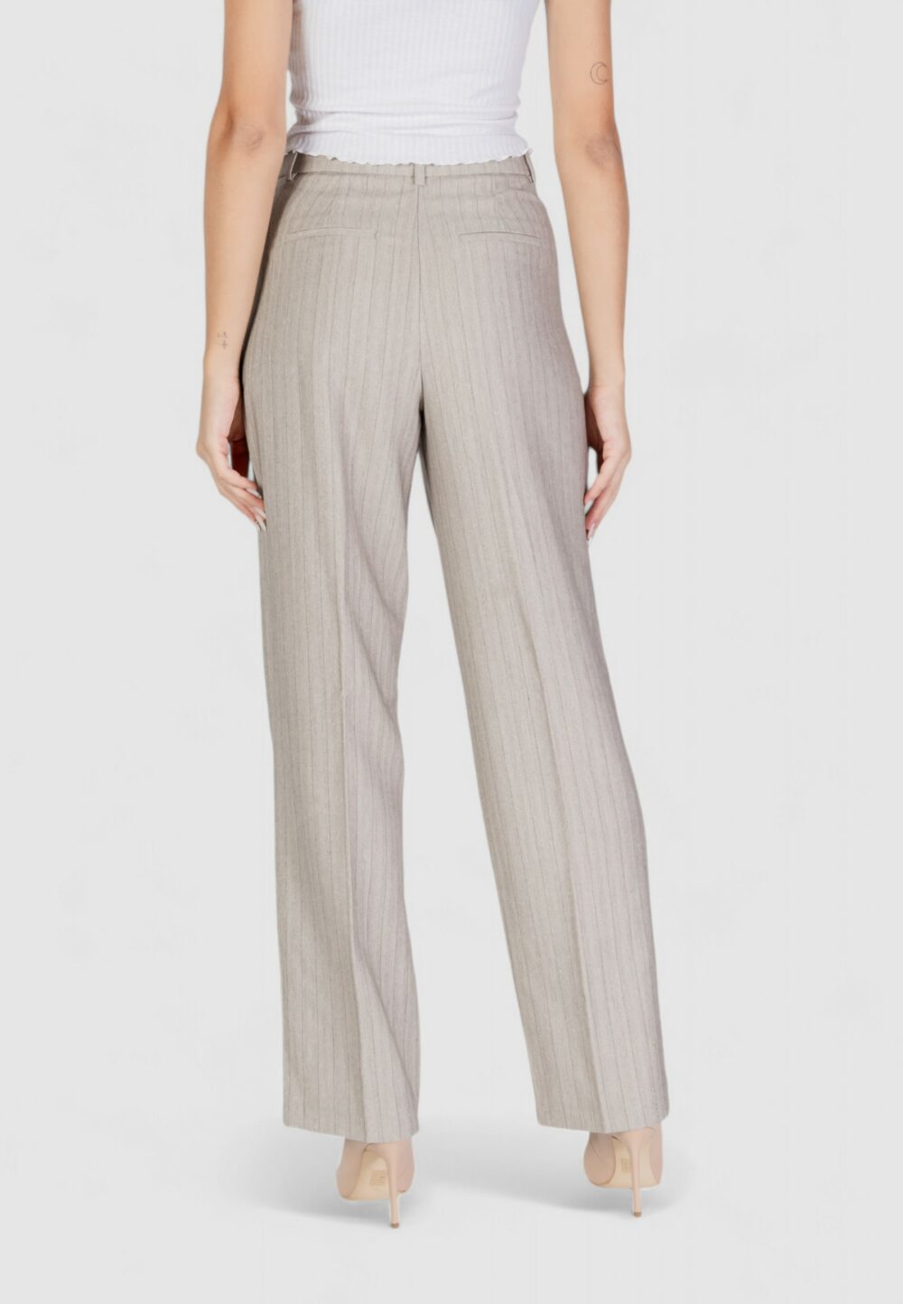 Pantaloni a palazzo Vero Moda VMELI HW HERRINGBONE STRAIGHT PANTS Grigio Chiaro - Foto 4