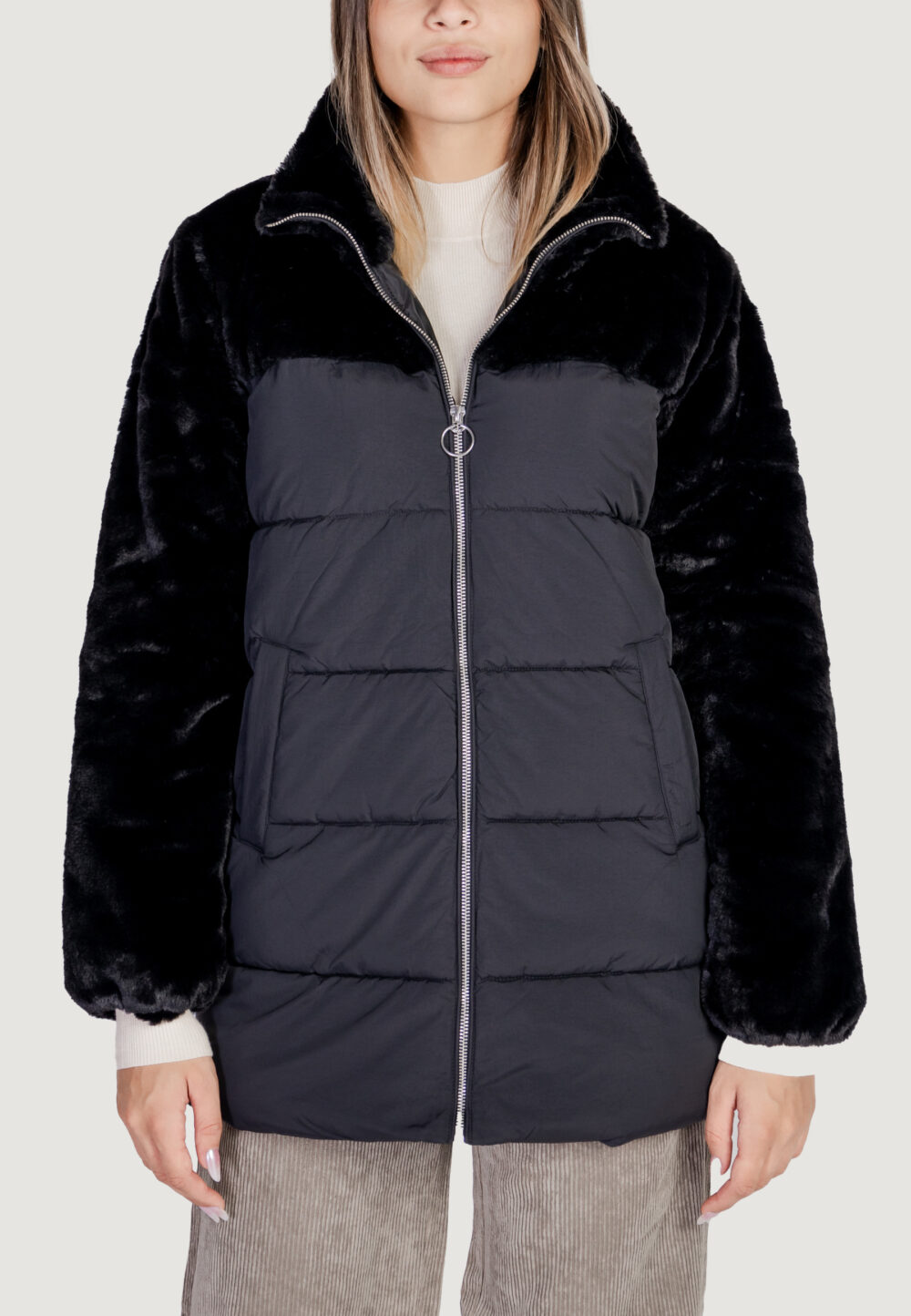 Piumino Only ONLWANJA FUR PUFFER MIX COAT CC OTW Nero - Foto 3