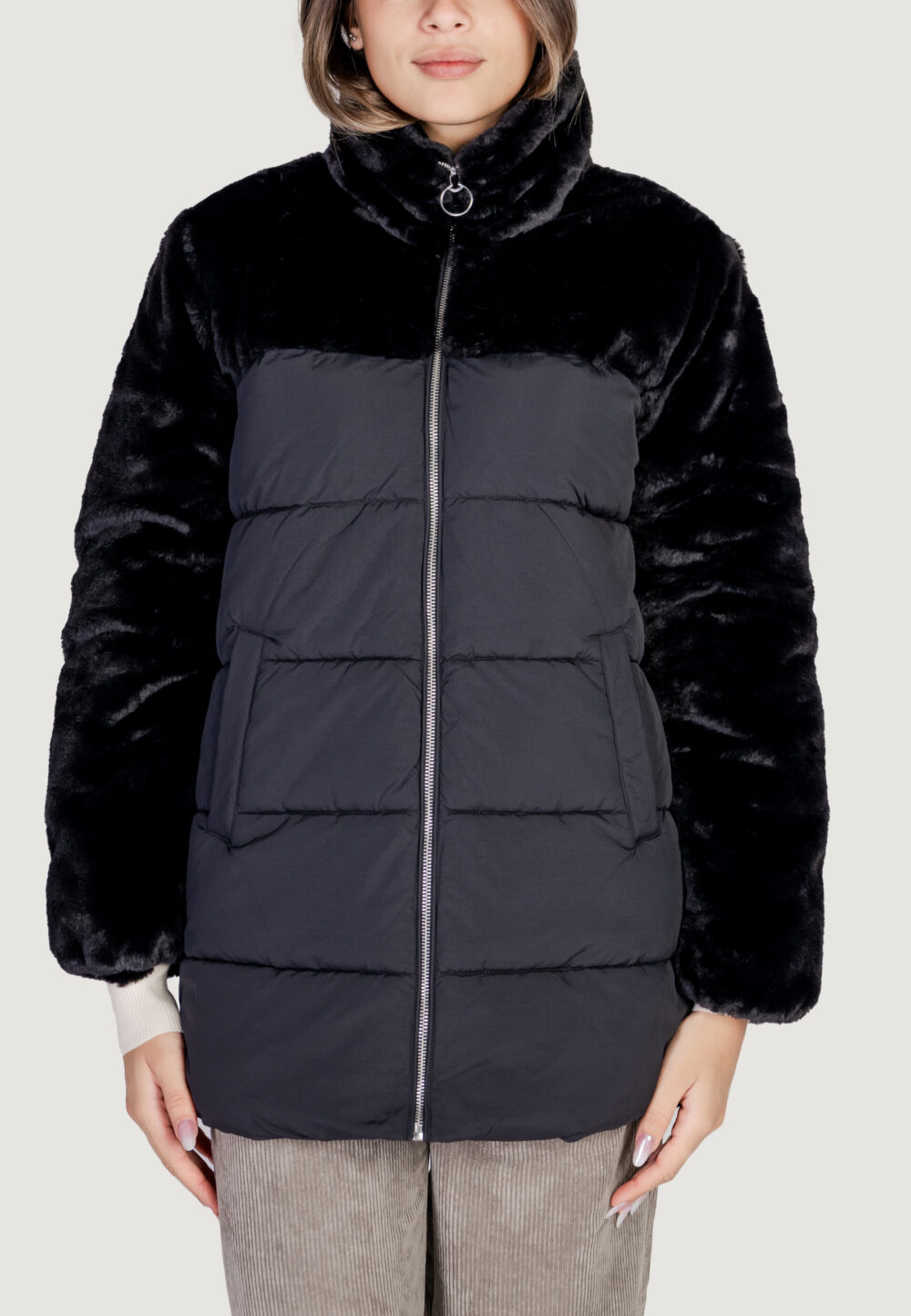 Piumino Only ONLWANJA FUR PUFFER MIX COAT CC OTW Nero - Foto 5