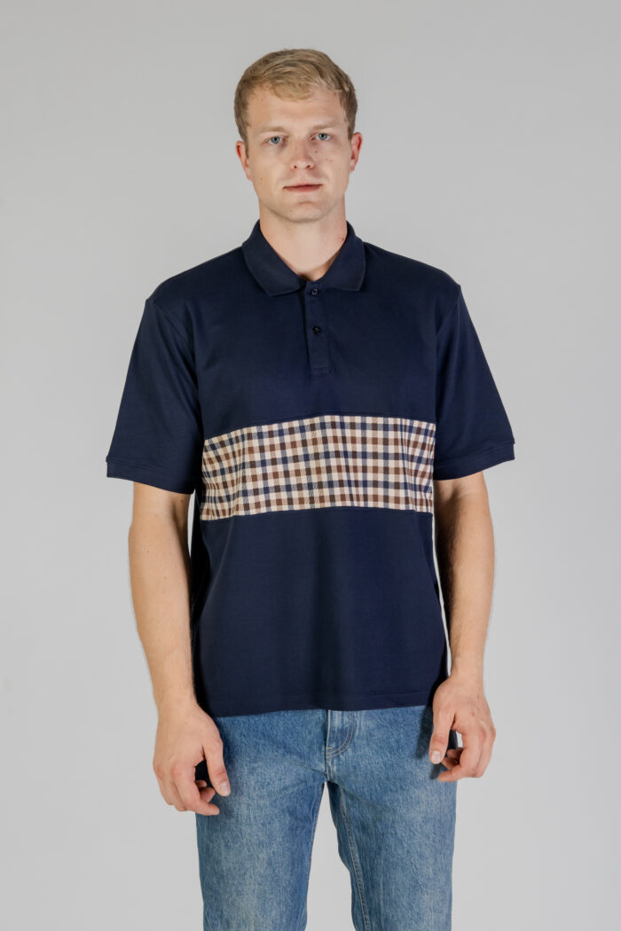 Polo manica corta Aquascutum ACTIVE CLUB CHECK INSERT POLO Blu