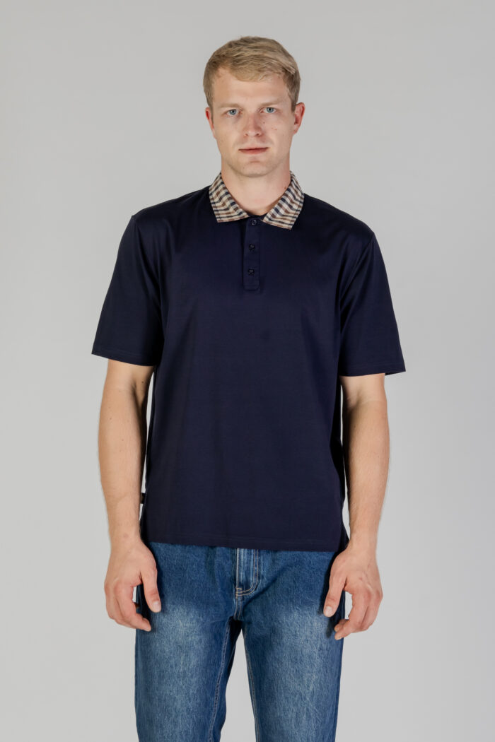 Polo manica corta Aquascutum SUPIMA CLUB CHECK RIB POLO Blu