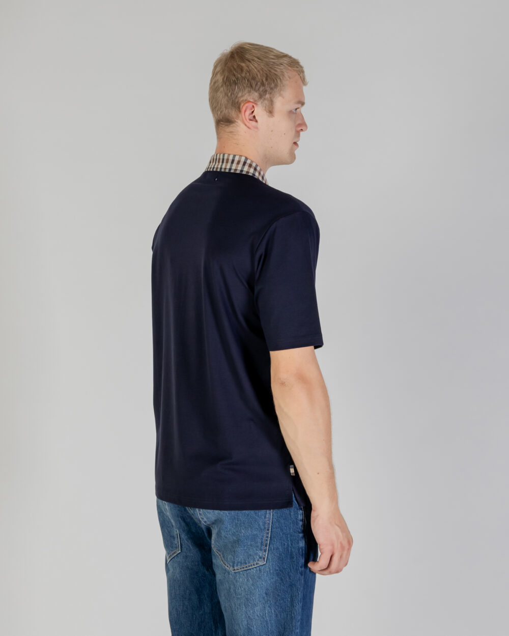 Polo manica corta Aquascutum SUPIMA CLUB CHECK RIB POLO Blu - Foto 4