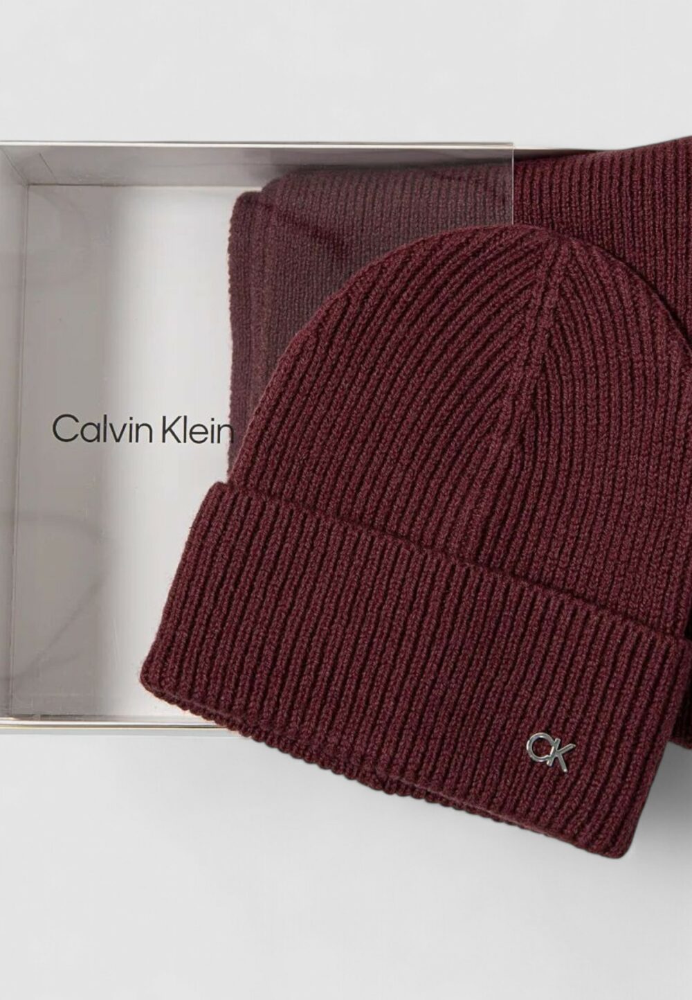 Sciarpa Calvin Klein Jeans CK METAL CHUNKY BEANIE & SCARF Bordeaux - Foto 2