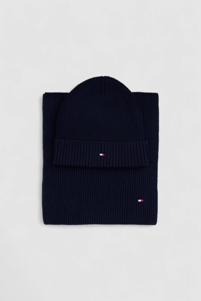 Sciarpa Tommy Hilfiger LAG PIMA COTTON BEANIE & SCARF Blu