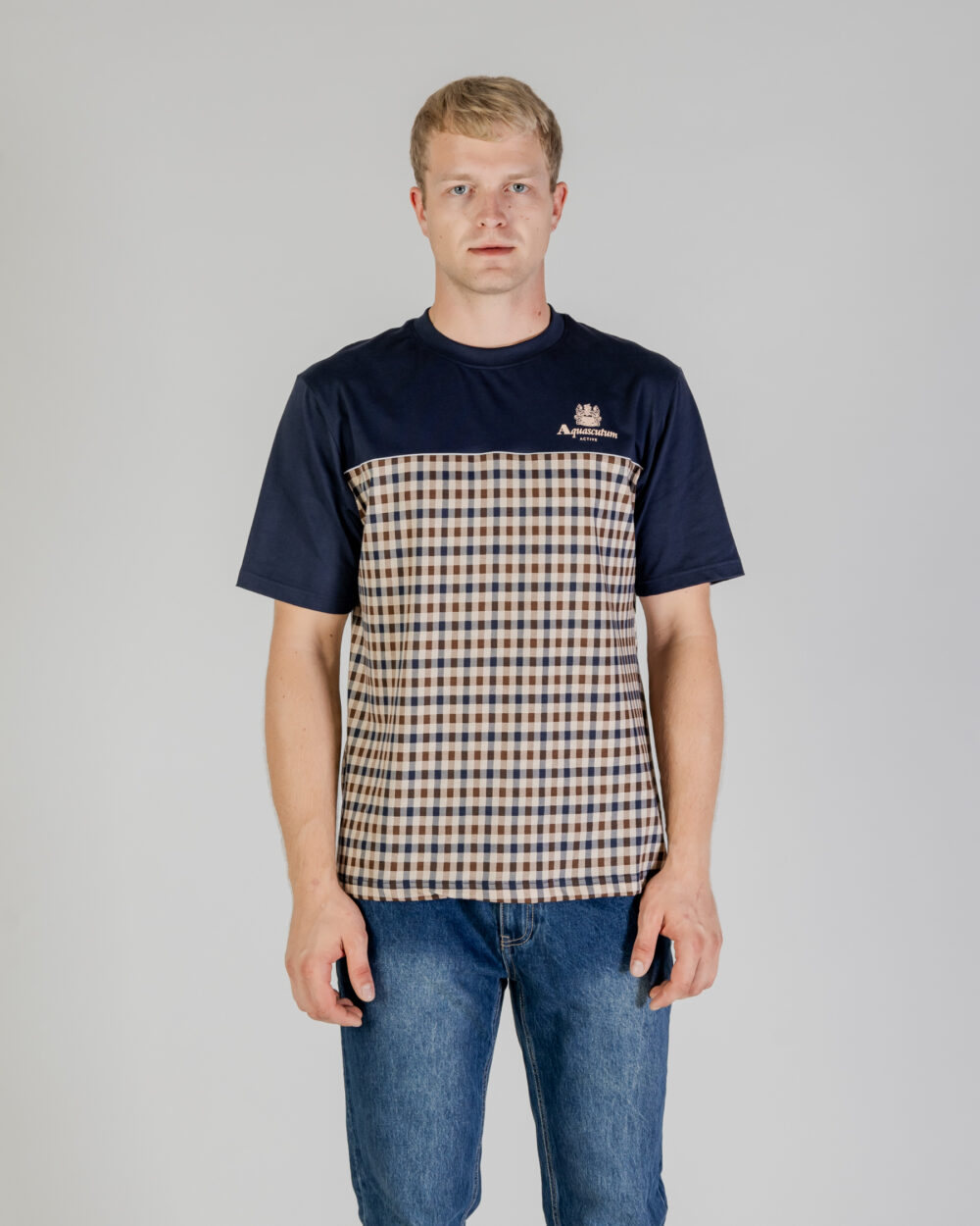 T-shirt Aquascutum ACTIVE CLUB CHECK LOGO T-SHIRT Blu - Foto 1